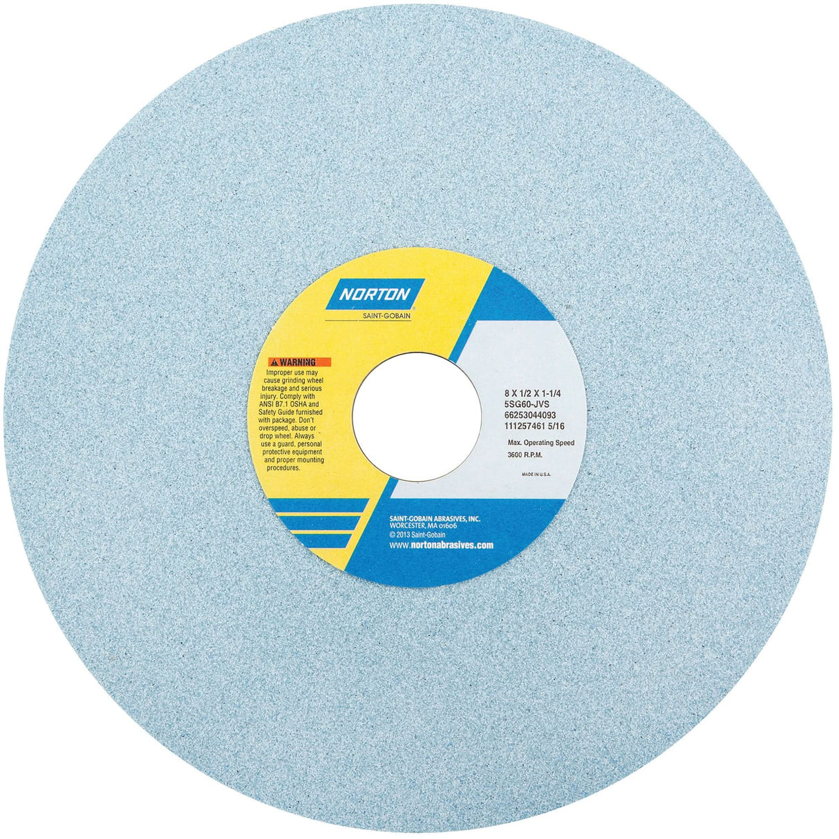 Toolroom Vitrified Wheel, Type 5NQ, Ceramic Alumina, 8" x 1/2"