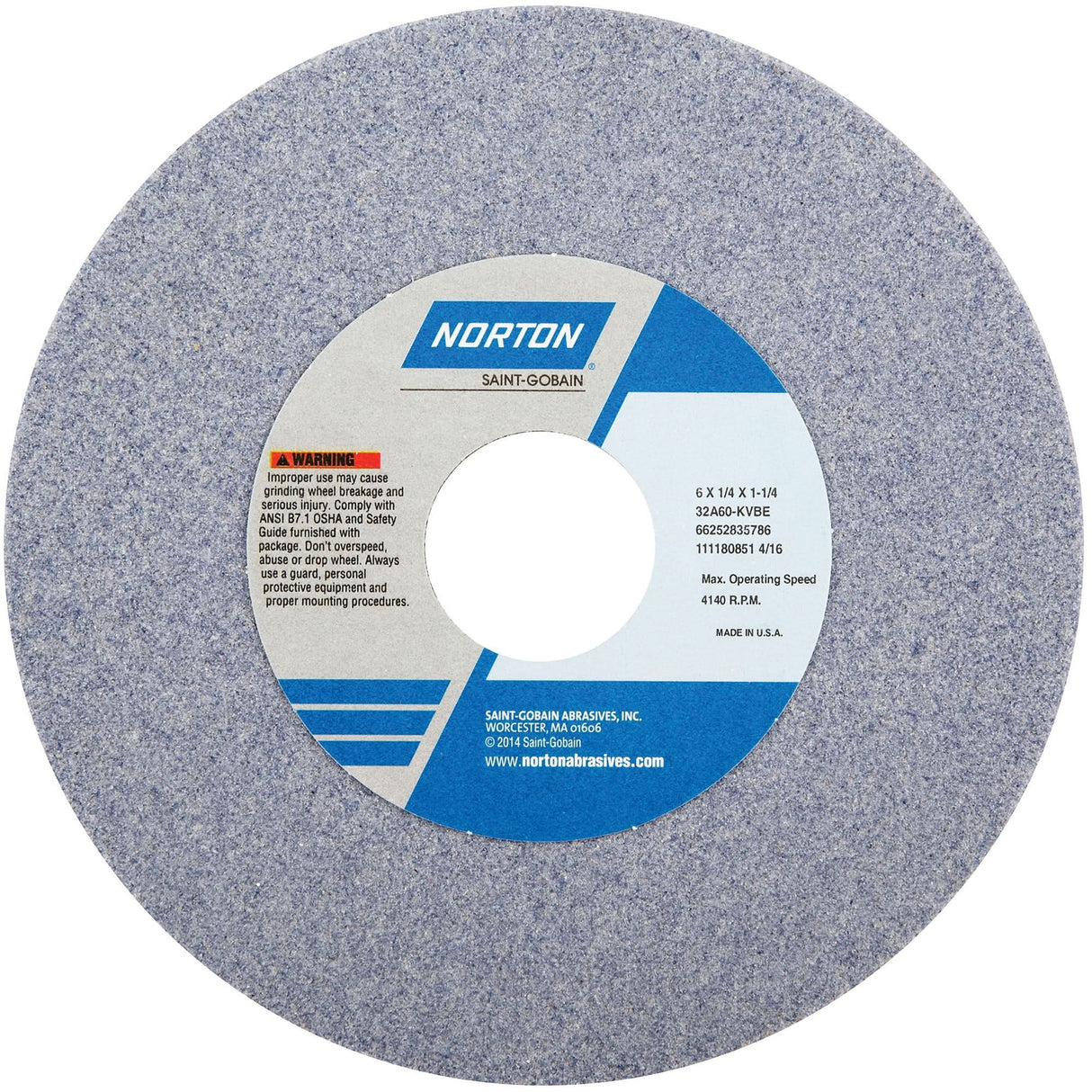Tool Room Wheel, Type 01, Aluminum Oxide, 6" x 1/4"