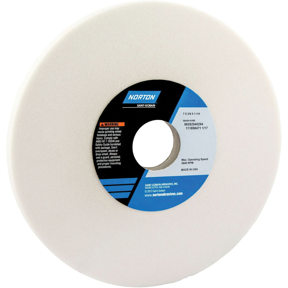 Tool Room Wheel, Type 01, Aluminum Oxide, 7" x 3/8"