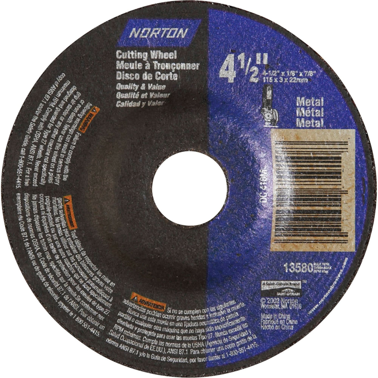 Depressed Centre Metal Grinding Wheels, 5" x 1/8", 7/8" Arbor, Aluminum Oxide, Type 27