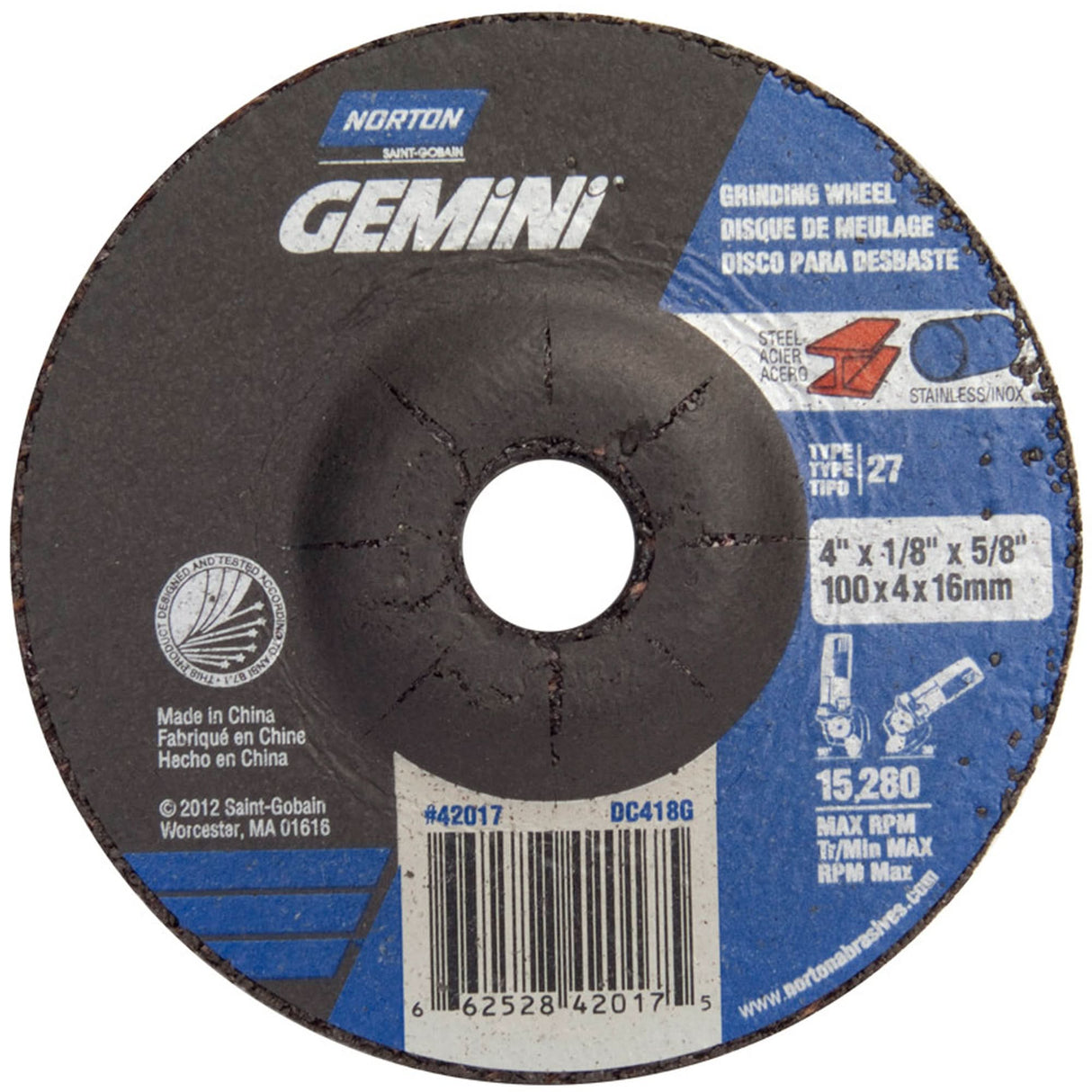 Gemini® All Purpose Mini Cut-Off Wheel, 4" x 1/8", 5/8" Arbor, Aluminum Oxide, Type 27
