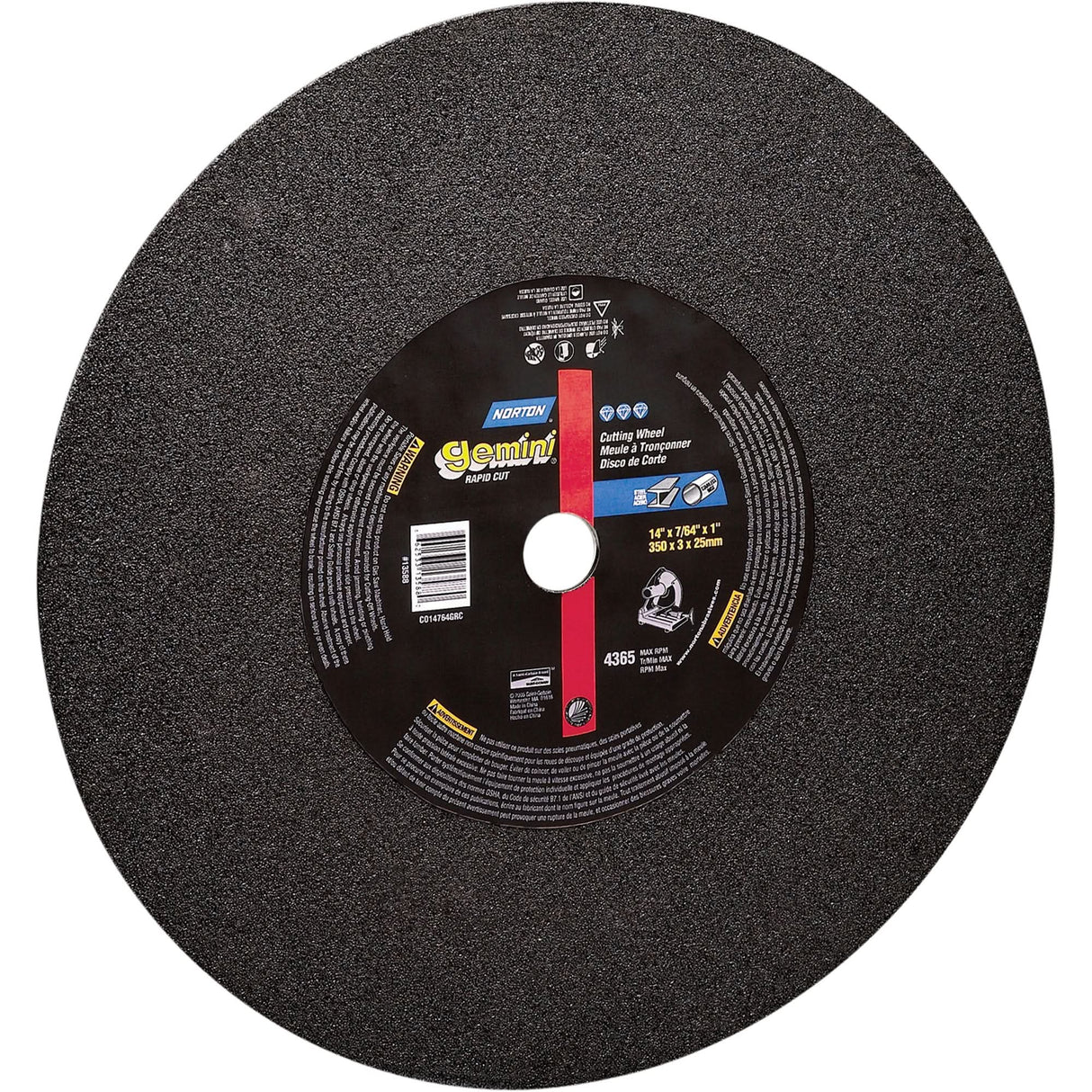 Chop Saw Reinforced Cut-Off Wheels - Gemini®, 16" x 3/32", 1" Arbor, Type 1, Aluminum Oxide, 3820 RPM