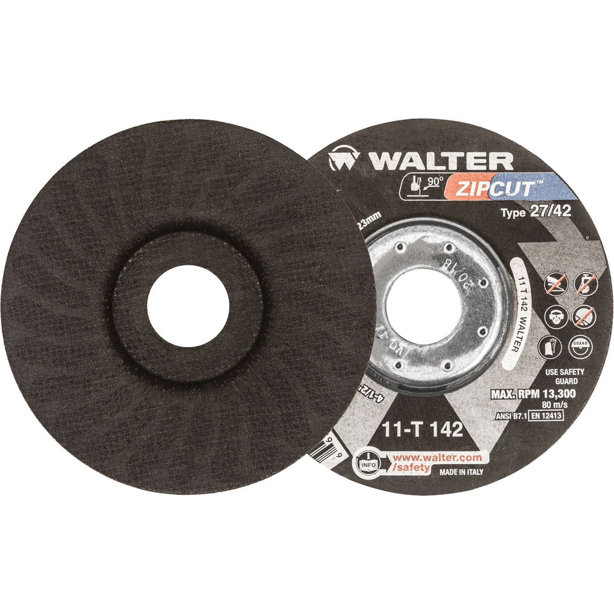 Zipcut™ Right Angle Grinder Reinforced Cut-Off Wheels, 4-1/2" x 3/64", 7/8" Arbor, Type 27, Aluminum Oxide, 13300 RPM