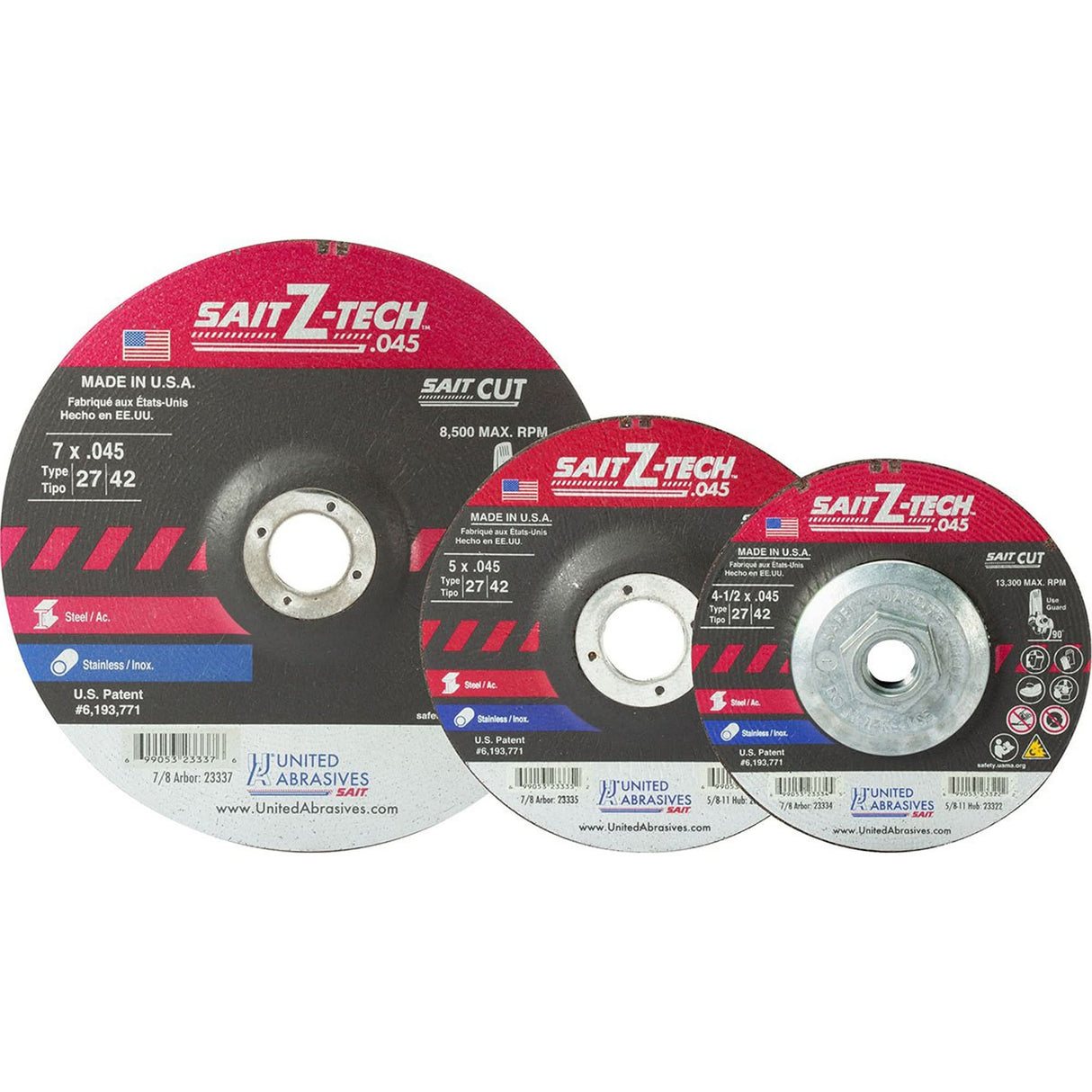 Cutting Wheel Z-Tech, 5" x 0.045", 7/8" Arbor, Type 27, Zirconium, 12200 RPM