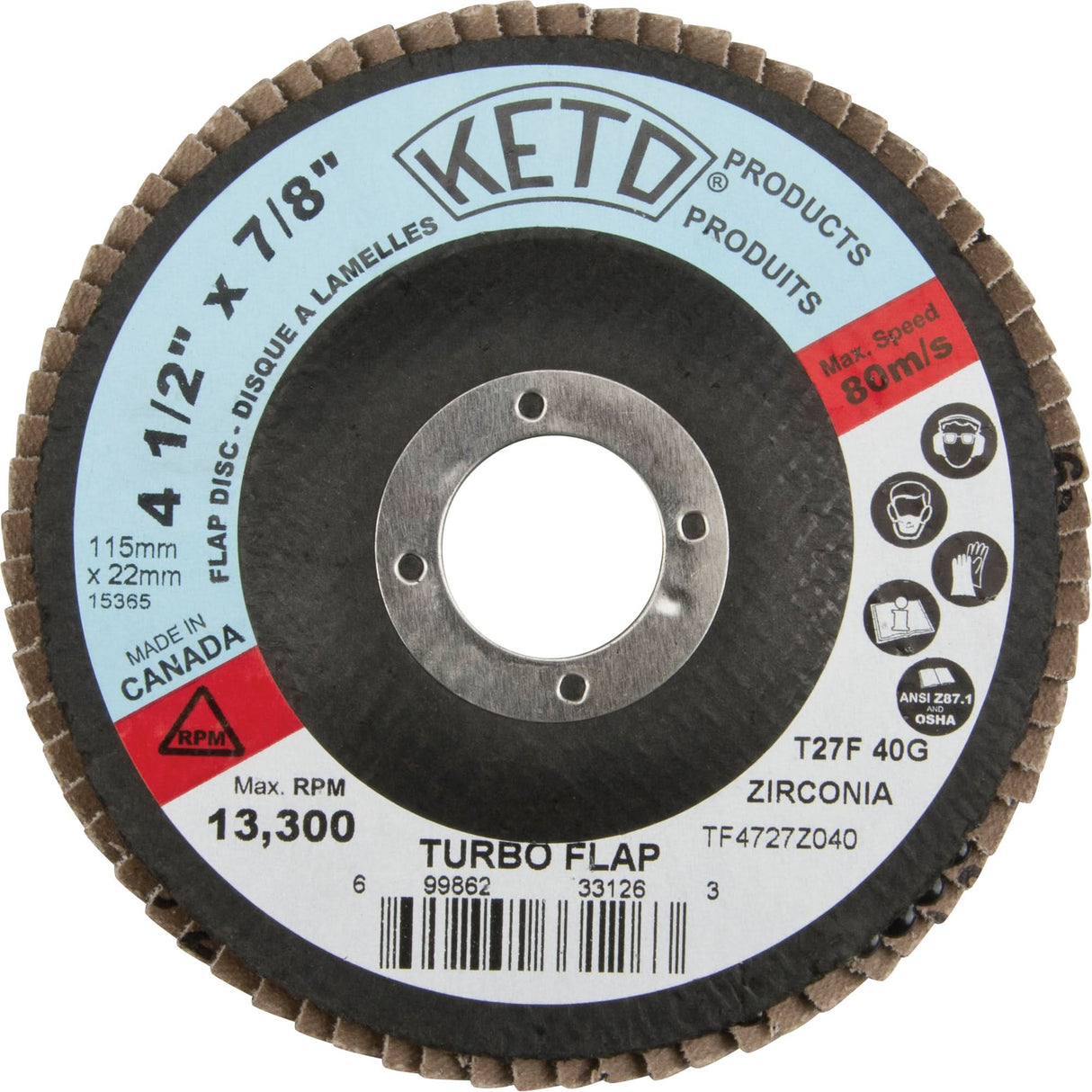 Turbo Flap Disc, 4-1/2" x 7/8", 40 Grit, Zirconia Alumina