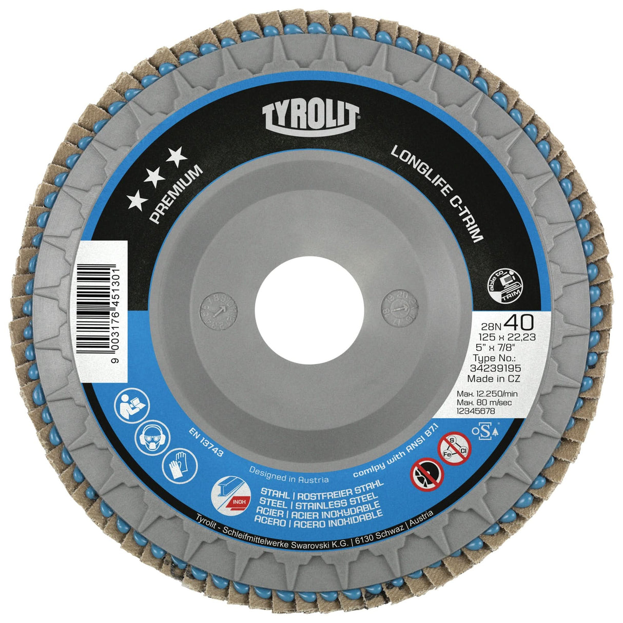 Heavy-Duty C-Trim Flap Disc, 6" x 7/8", Type 29, 80 Grit, Zirconium