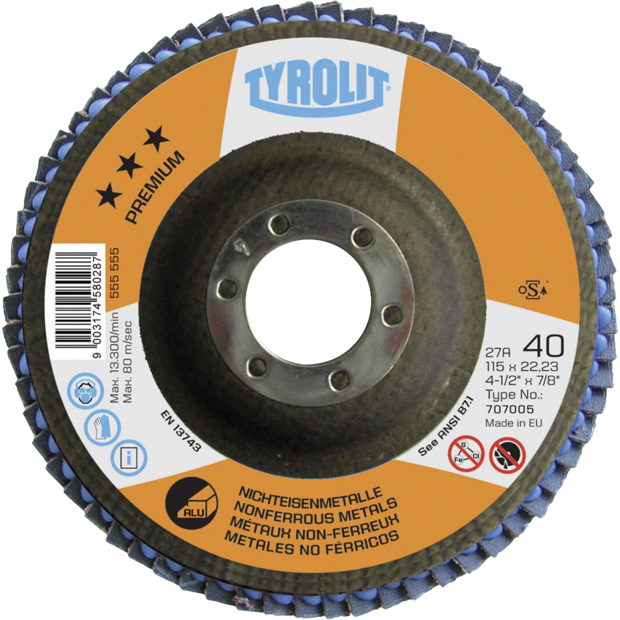 Flap Disc, 5" x 7/8", Type 29, 40 Grit, Ceramic