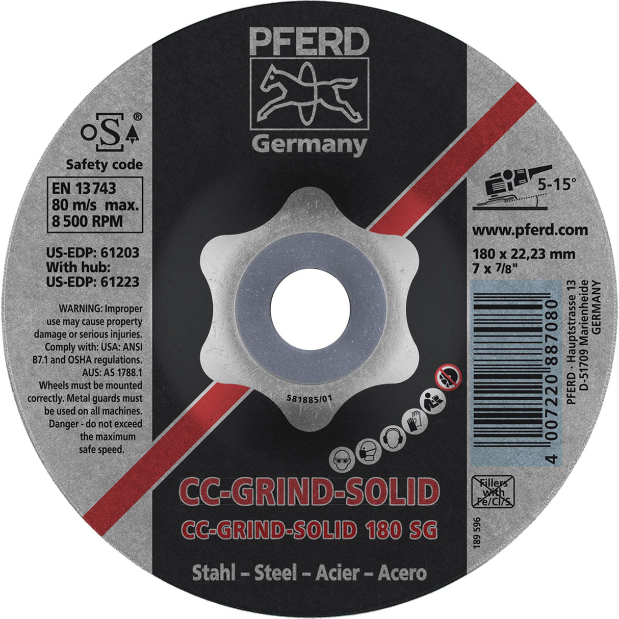 Grinding Wheel, 4-1/2" x 1/8", 5/8"-11 Arbor, Ceramic, Type 27