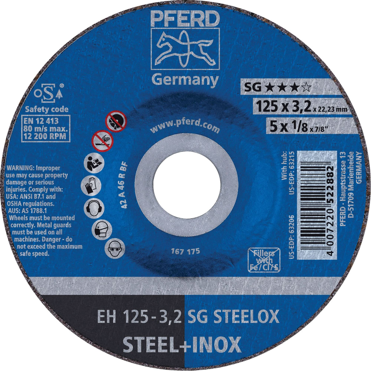 Cut-Off Wheel, 5" x 3/64", 7/8" Arbor, Type 27, Aluminum Oxide, 12200 RPM