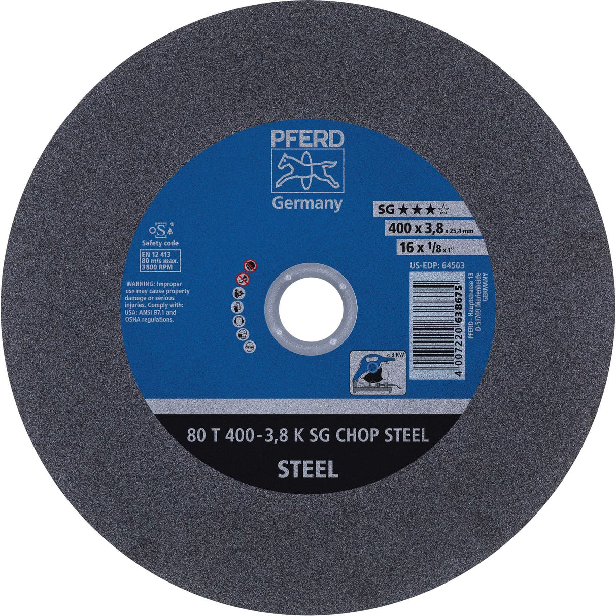 Cut-Off Wheel, 14" x 3/32", 1" Arbor, Type 1, Aluminum Oxide, 4400 RPM
