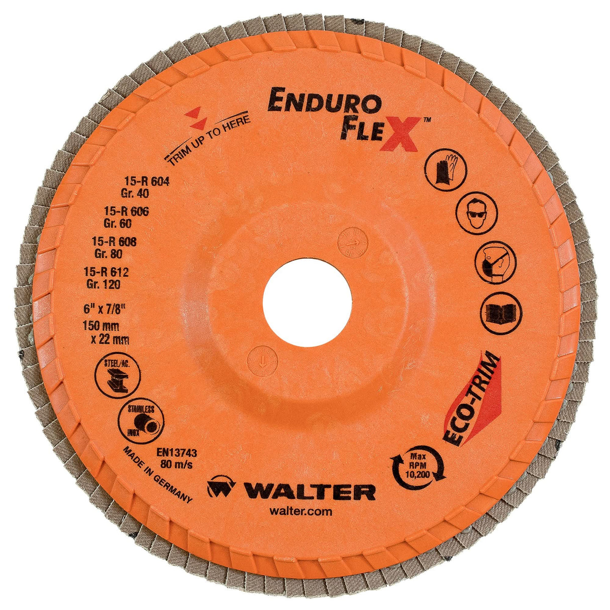 Enduro-Flex™ Flap Wheels, 6" x 7/8", Type 27, 80 Grit, Zirconium