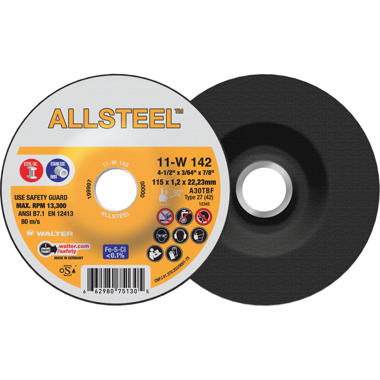 AllSteel™ Cut-Off Wheel, 4-1/2" x 3/64", 7/8" Arbor, Type 27, Aluminum Oxide, 13300 RPM