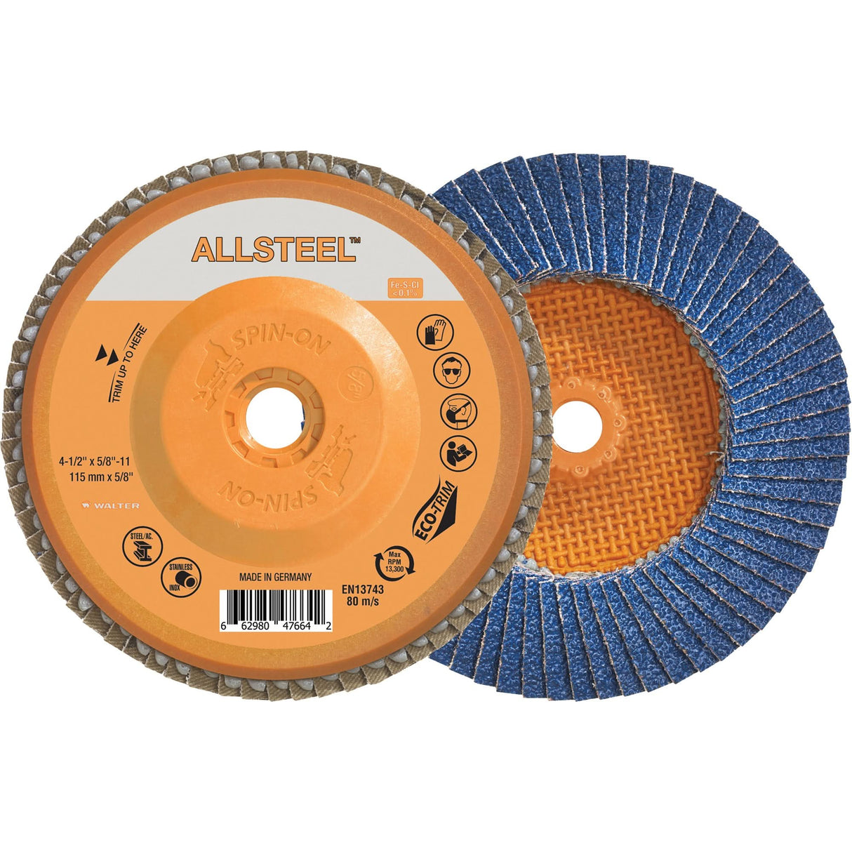 AllSteel™ Flap Disc, 4-1/2" x 5/8"-11, Type 27, 120 Grit, Zirconia Alumina