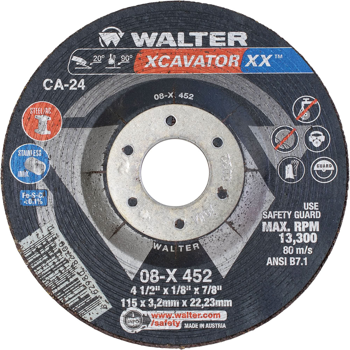 Xcavator XX™ Grinding Wheel, 4-1/2" x 1/8", 7/8" Arbor, Ceramic, Type 27