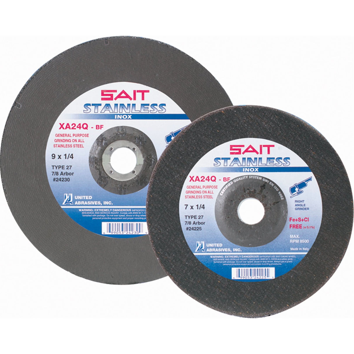 XA24Q Contaminant-Free Grinding Wheel, 5" x 1/4", 7/8" Arbor, Type 27