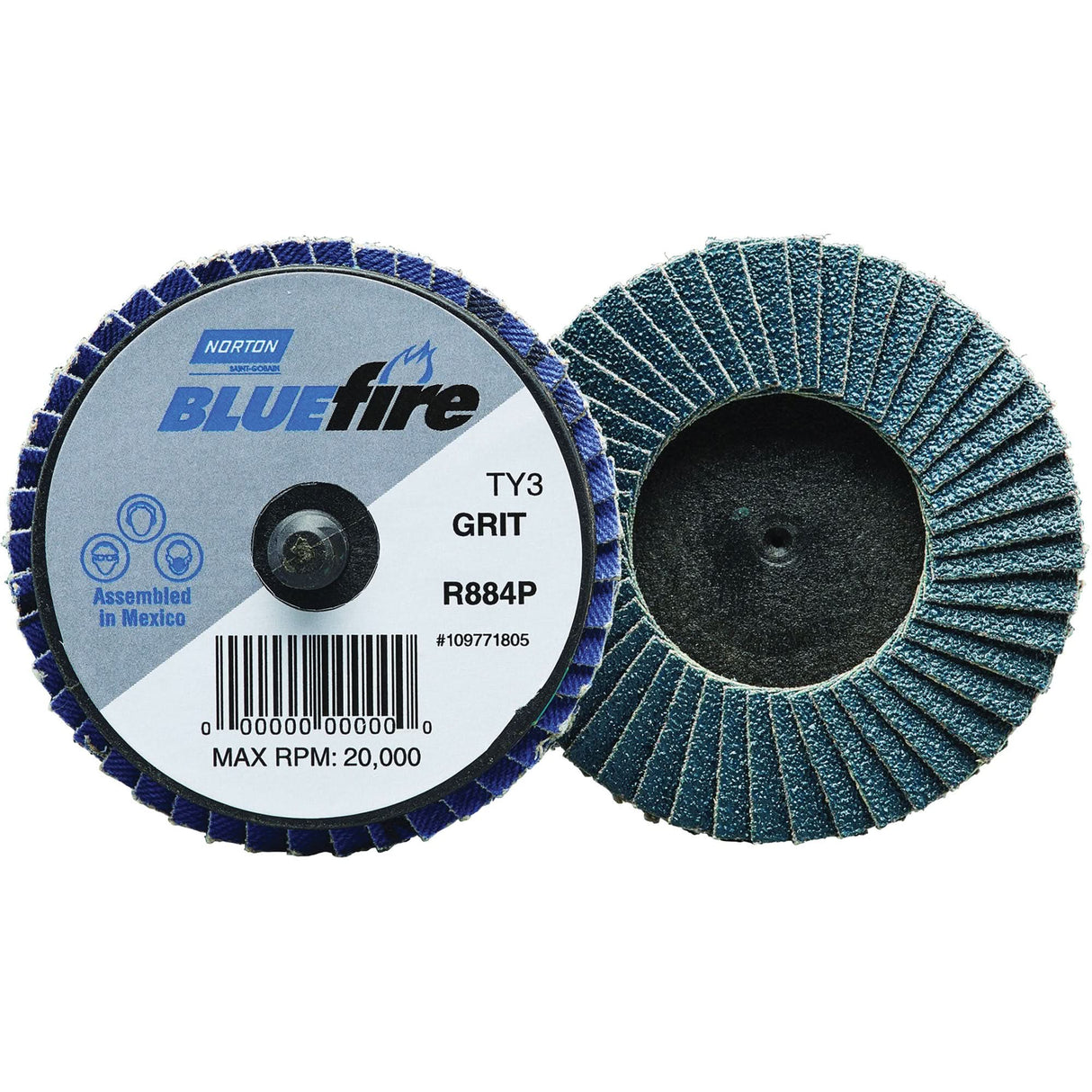 BlueFire® R884P Plastic Flat Mini Flap Disc, 2" x Type 27, P80 Grit, Zirconia Alumina