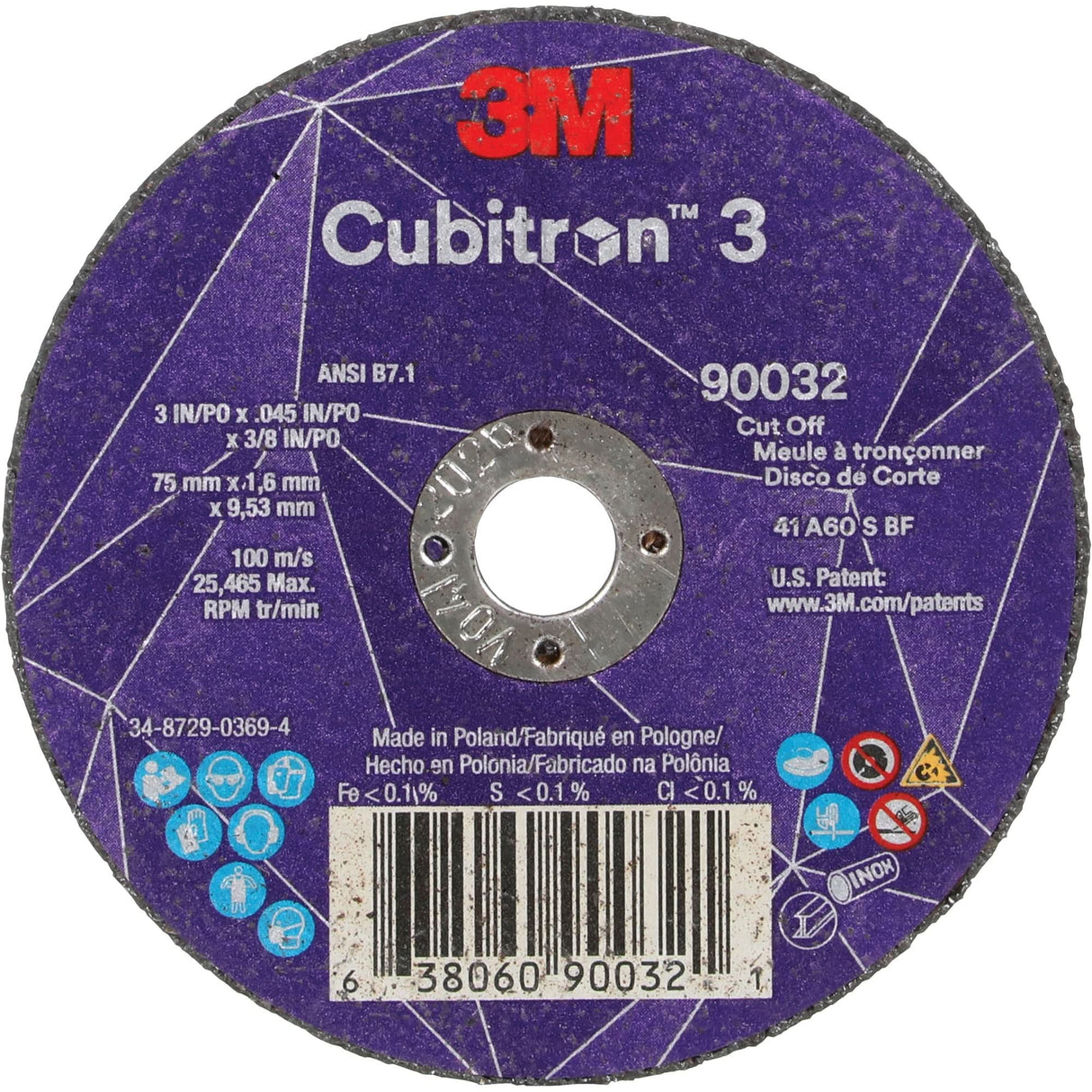 Cubitron™ 3 Cut-Off Wheel, 3" x 0.045", 3/8" Arbor, Type T1, Ceramic, 21000 RPM