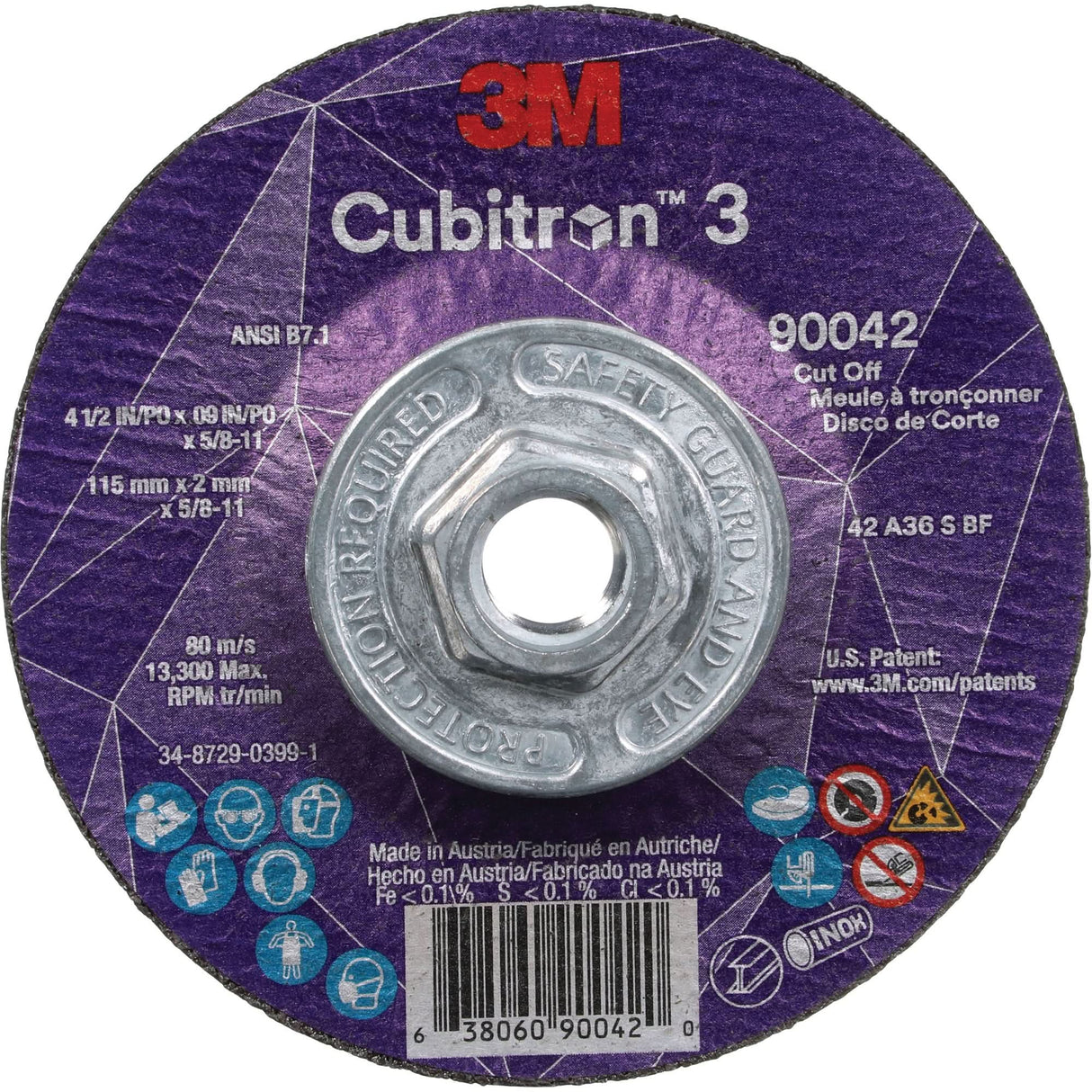 Cubitron™ 3 Cut-Off Wheel, 4-1/2" x 0.09", 5/8"-11 Arbor, Type T27, Ceramic, 13300 RPM