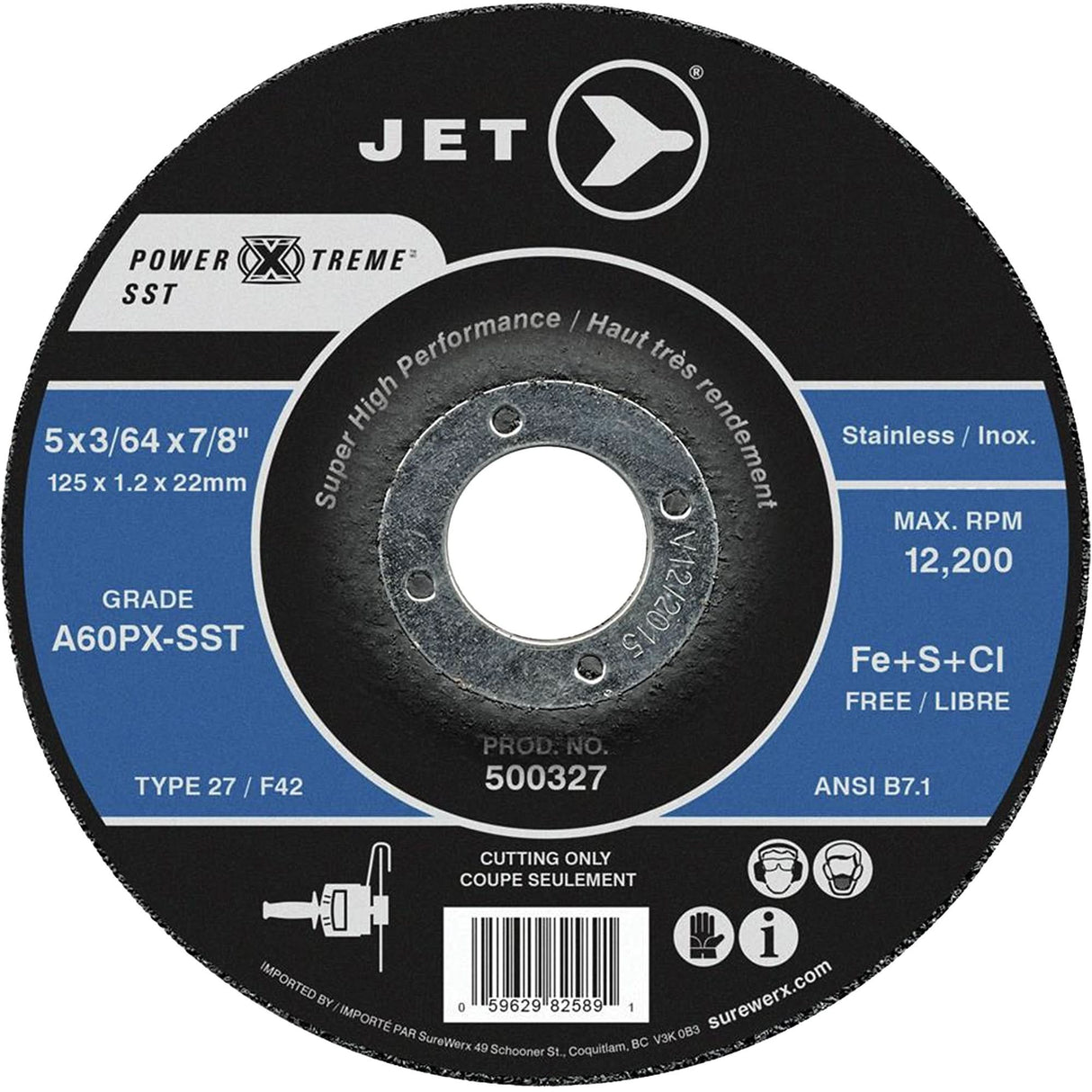 Power-Xtreme SST Cut-Off Wheel, 5" x 3/64", 7/8" Arbor, Type 27, 12200 RPM