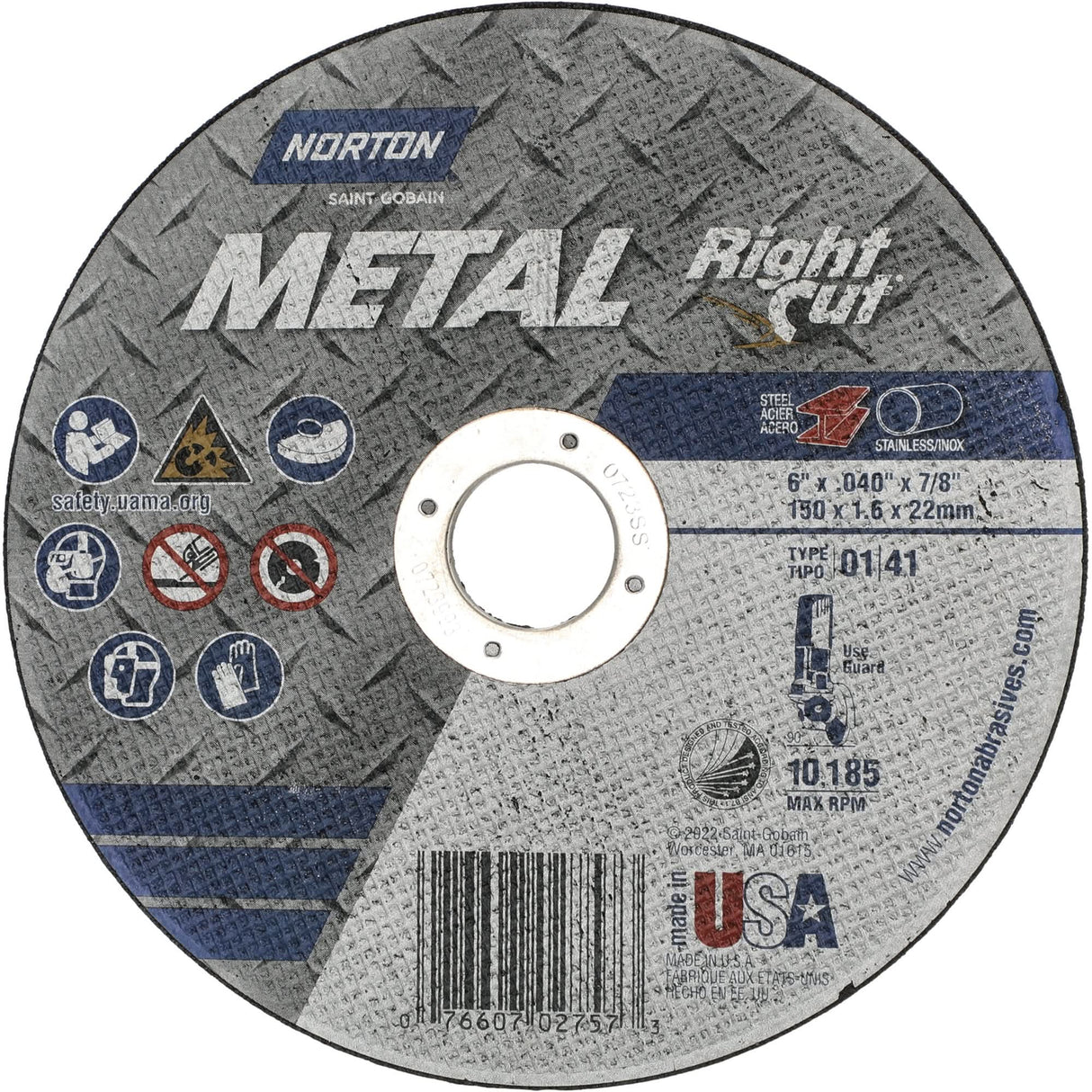 Metal RightCut Right Angle Cut-Off Wheel, 6" x 0.04", 7/8" Arbor, Type 01/41, Aluminum Oxide, 10185 RPM
