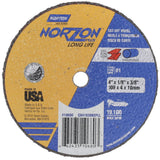 NorZon Plus SGZ CA Small Diameter Cut-Off Wheel, 4" x 1/8", 3/8" Arbor, Type 01/41, Ceramic Alumina, 19100 RPM