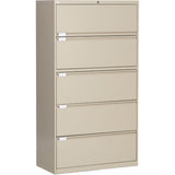 Lateral Filing Cabinet, Steel, 5 Drawers, 36" W x 18" D x 65-1/2" H, Beige