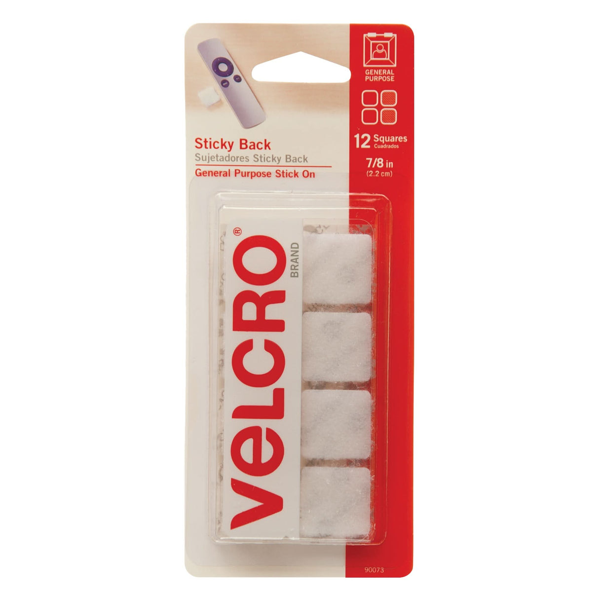 Fastener Squares, Hook & Loop, 7/8" Dia., Adhesive, White
