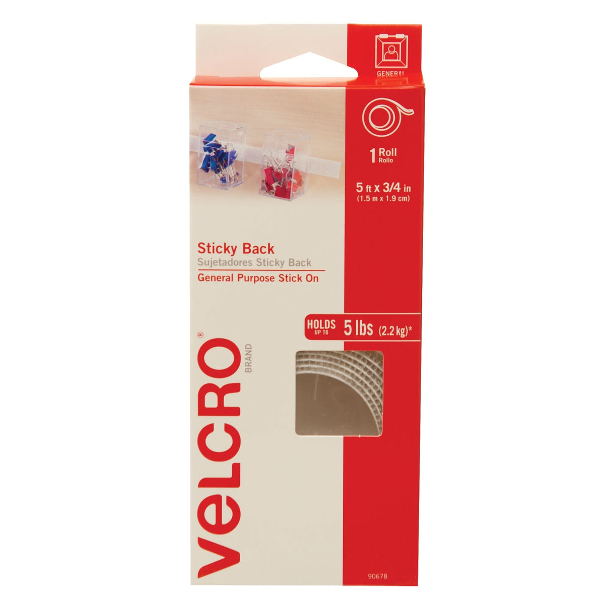 Fastener, Hook & Loop, 5' x 3/4", Adhesive, White