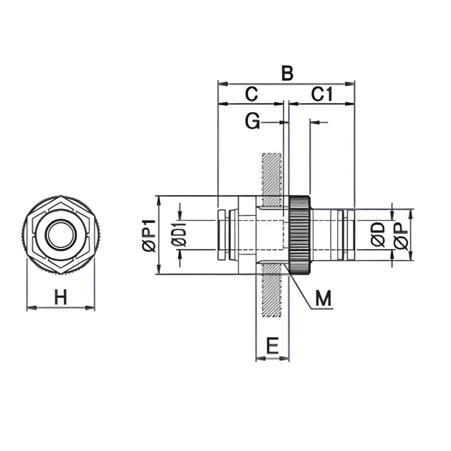 Bulkhead Union 1/4" Tube Push to Connect - Polymer