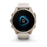 Fēnix® 8 – 43 mm AMOLED Soft Gold with Fog Gray/Dark Sandstone Band
