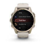 Fēnix® 8 – 43 mm AMOLED Soft Gold with Fog Gray/Dark Sandstone Band