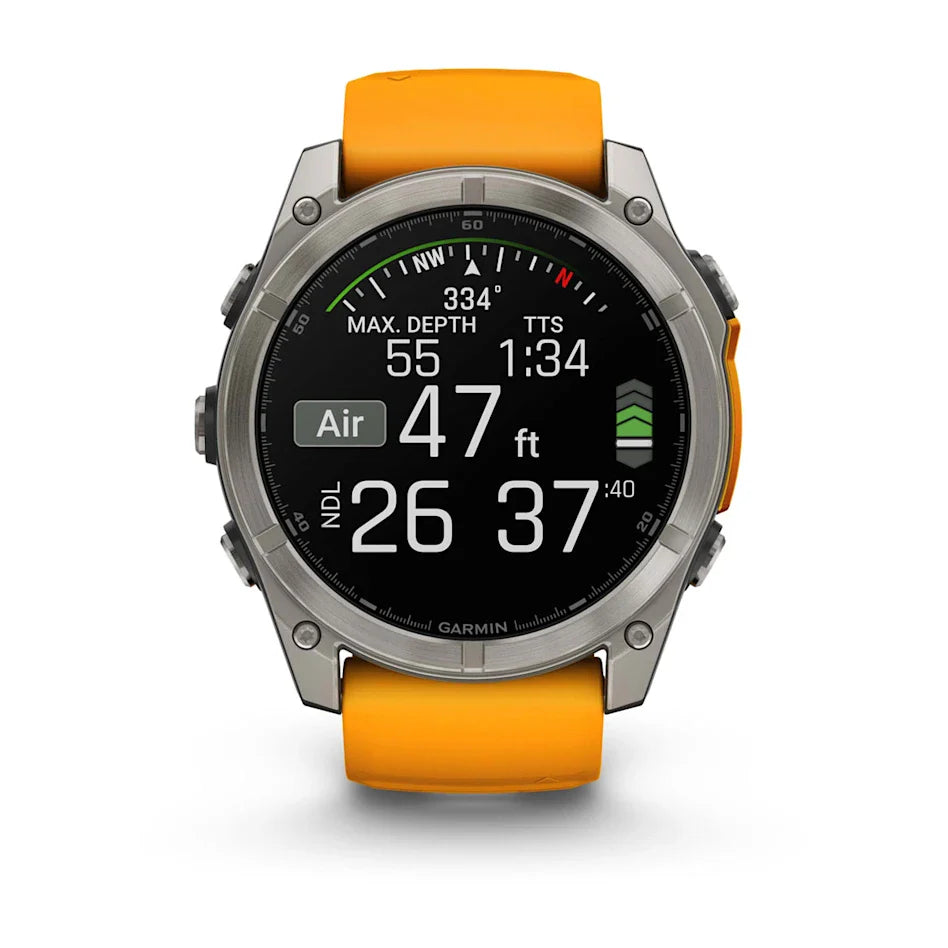 fēnix® 8 – 51 mm, AMOLED Sapphire, Titanium with Spark Orange/Graphite Band