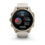 Fēnix® 8 – 43 mm AMOLED Soft Gold with Fog Gray/Dark Sandstone Band