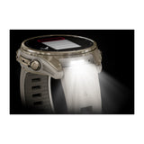 Fēnix® 8 – 43 mm AMOLED Soft Gold with Fog Gray/Dark Sandstone Band