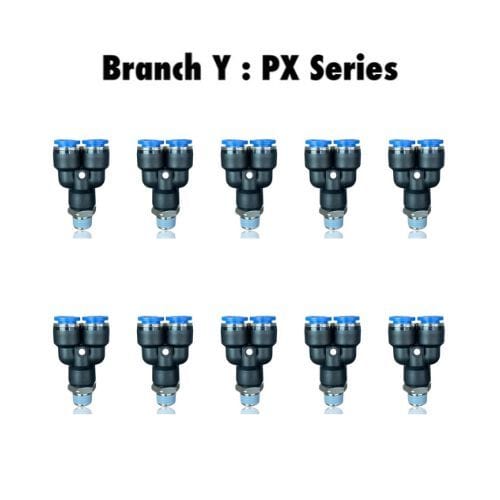 PX 5/32-U10 : Pneumatics-pro Push-in Branch Y Fittings Tube Size 5/32" x Thread Size 10-32" PX5/32-U10 (BAG OF 10 PCS.)