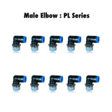 PL 6-02 : Pneumatics-pro Push-in Male Elbow Fittings Tube Size 6mm x Thread Size 1/4R (BSPT) PL6-02 (BAG OF 10 PCS.)