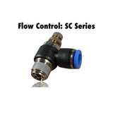 SC 10-02 : Pneumatics-pro Elbow Flow Control 90 Deg. Right Angle Flow Control Fitting Tube Size 10mm x Thread Size 1/4R (BSPT) SC10-02