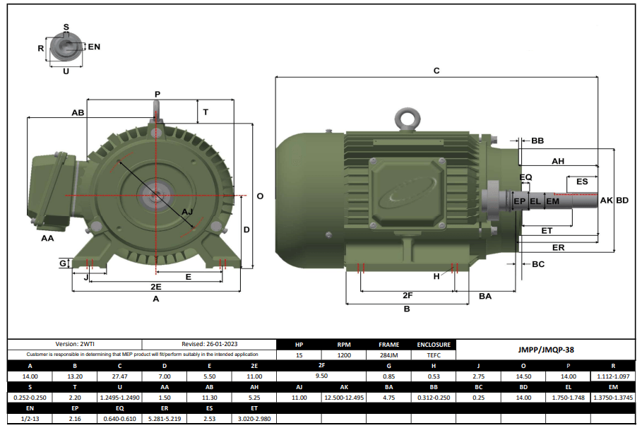 Max Motion JMPP-38 | Pump - JM Motor 15HP, 1200RPM, 575V, Frame 284JM, TEFC