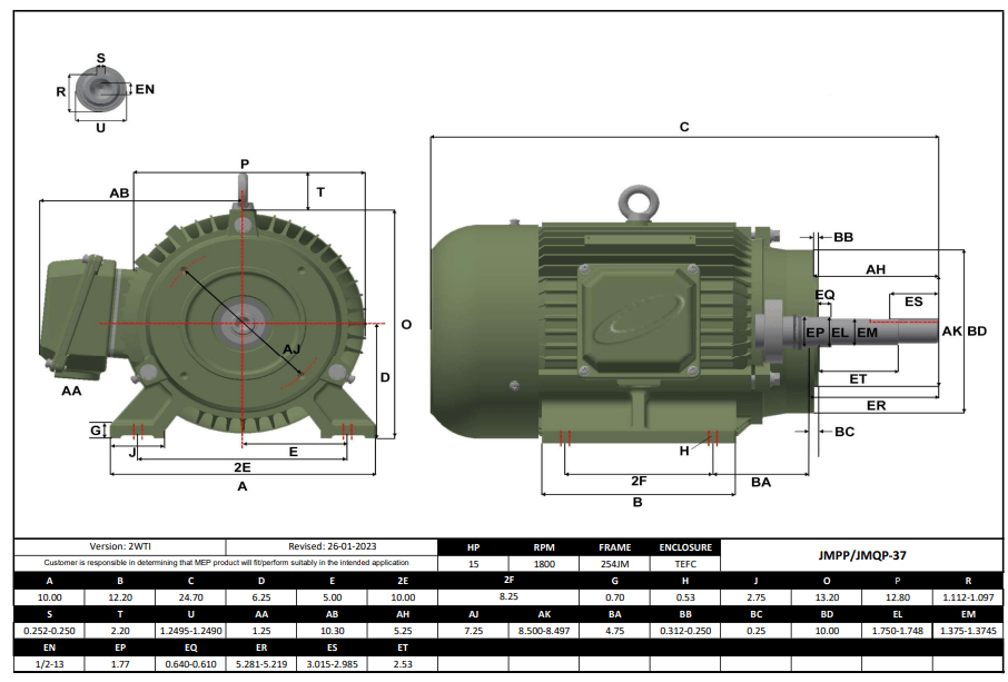 Max Motion JMPP-37 | Pump - JM Motor 15HP, 1800RPM, 575V, Frame 254JM, TEFC