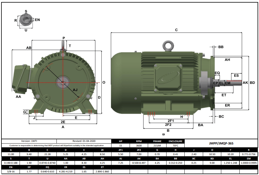 Max Motion JMPP-36S | Pump - JM Motor 15HP, 3600RPM, 575V, Frame 215JM, TEFC