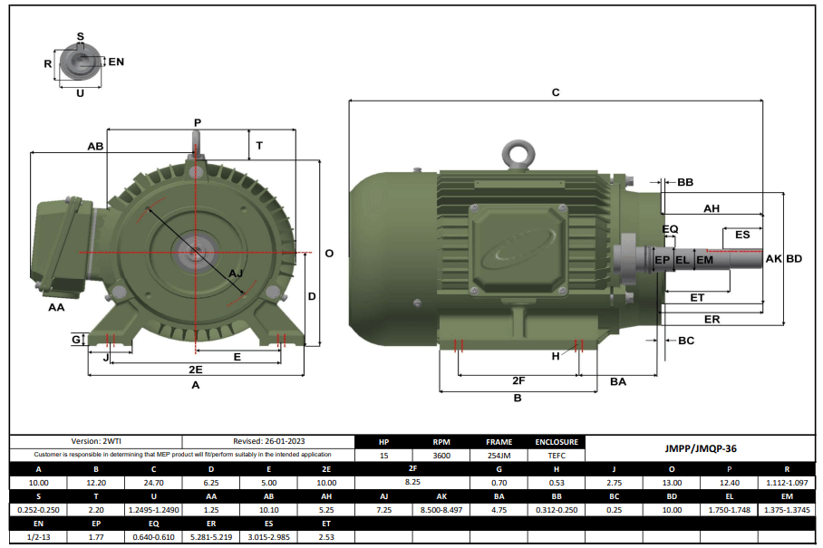 Max Motion JMPP-36 | Pump - JM Motor 15HP, 3600RPM, 575V, Frame 254JM, TEFC