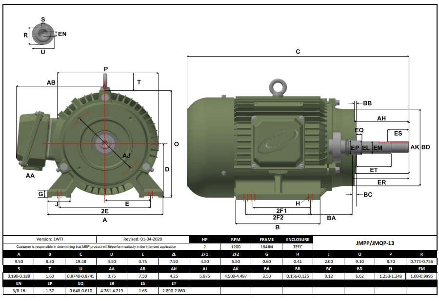 Max Motion JMPP-13 | Pump - JM Motor 2HP, 1200RPM, 575V, Frame 184JM, TEFC