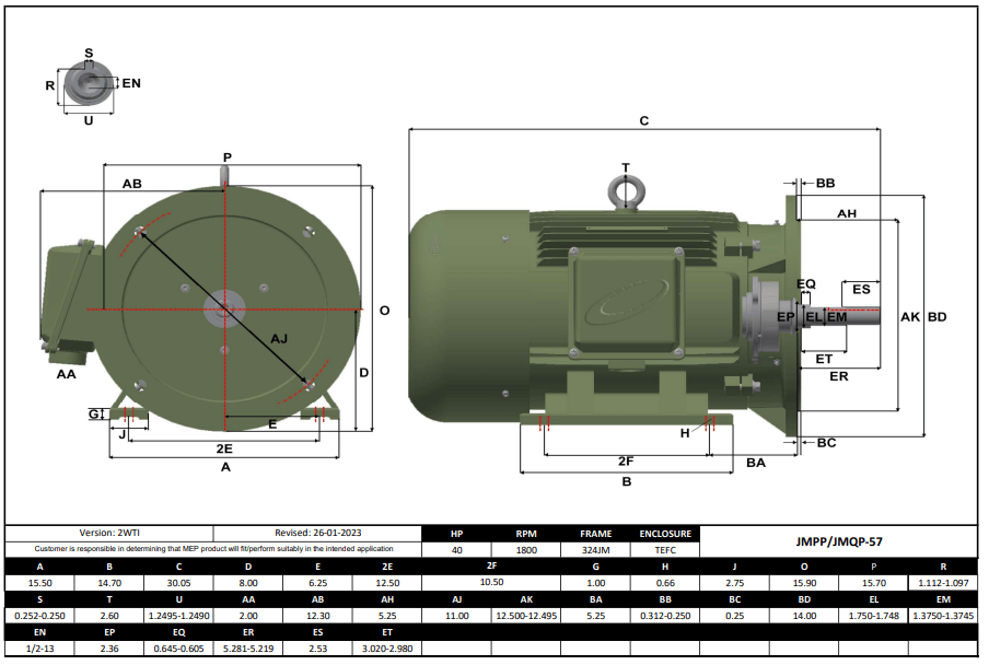 Max Motion JMPP-57 | Pump - JM Motor 40HP, 1800RPM, 575V, Frame 324JM, TEFC