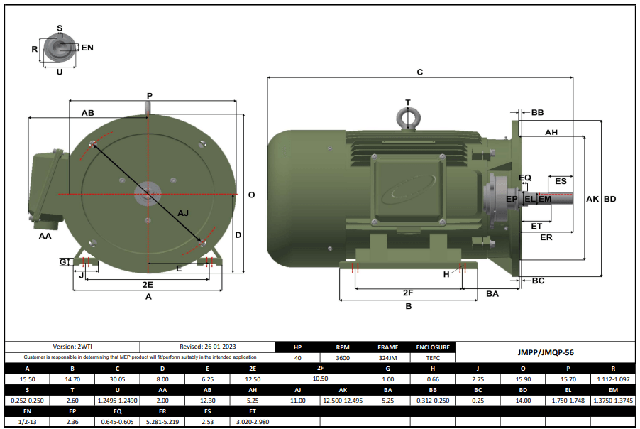 Max Motion JMPP-56 | Pump - JM Motor 40HP, 3600RPM, 575V, Frame 324JM, TEFC