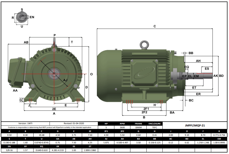 Max Motion JMPP-21 | Pump - JM Motor 5HP, 3600RPM, 575V, Frame 184JM, TEFC