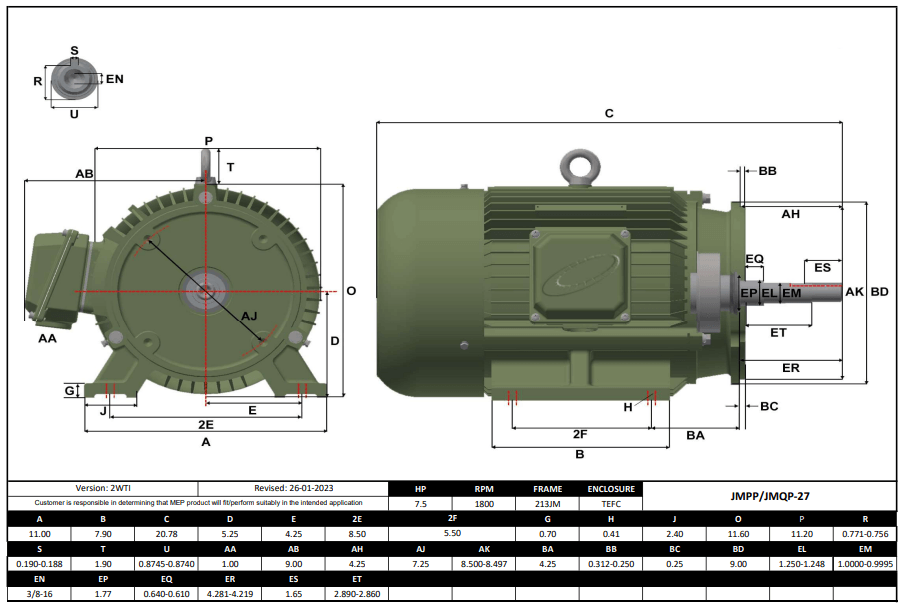 Max Motion JMPP-27 | Pump - JM Motor 7.5HP, 1800RPM, 575V, Frame 213JM, TEFC