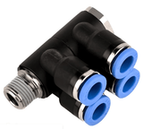 Push to Connect Double Branch Banjo 6mm Tube x 1/4" BSPT (R) Male