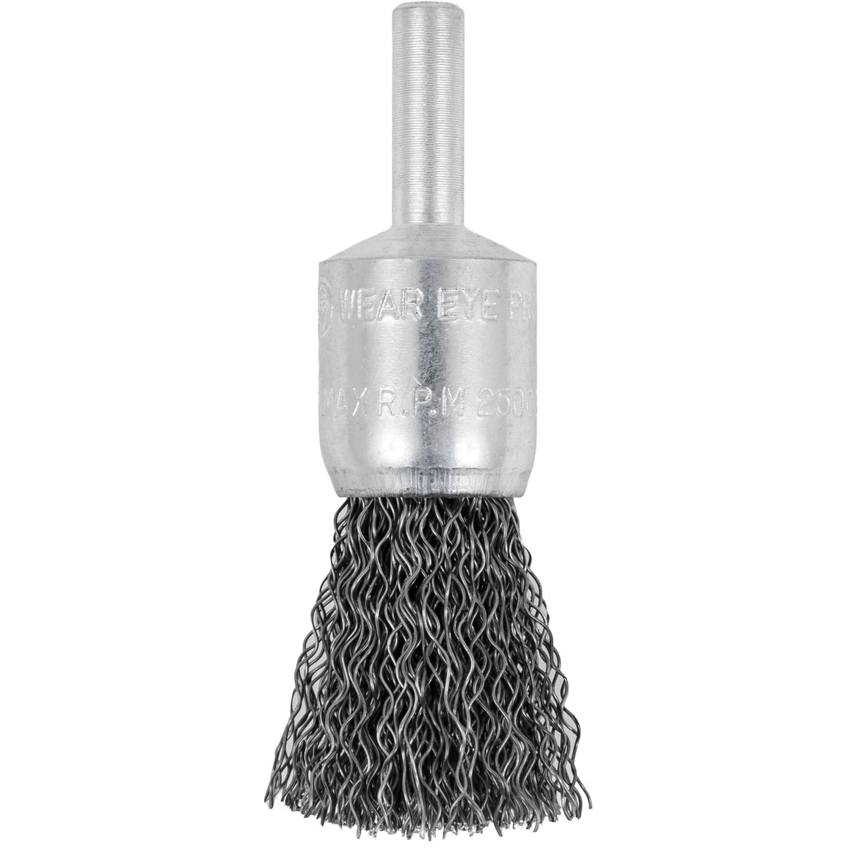 E050-12 Shaft Mounted Crimped End Brush, 1/2", 0.012" Fill, 1/4" Shank
