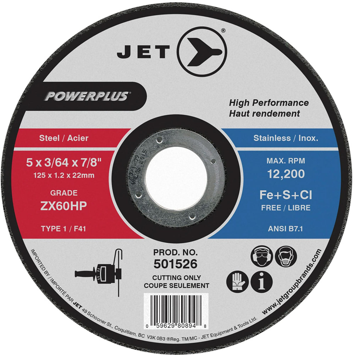 POWERPLUS® Cut-Off Wheel, 5" x 3/64", 7/8" Arbor, Type 1, 12200 RPM