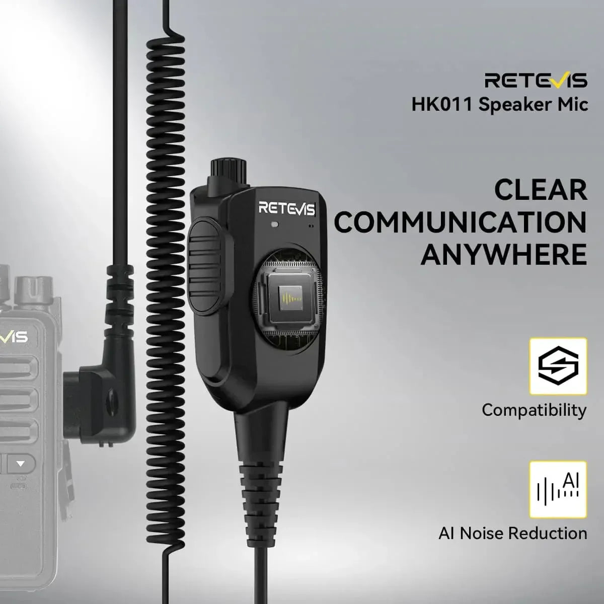 Microphone Haut-parleur Anti-Bruit AI Retevis HK011 (K1 2 Broches)